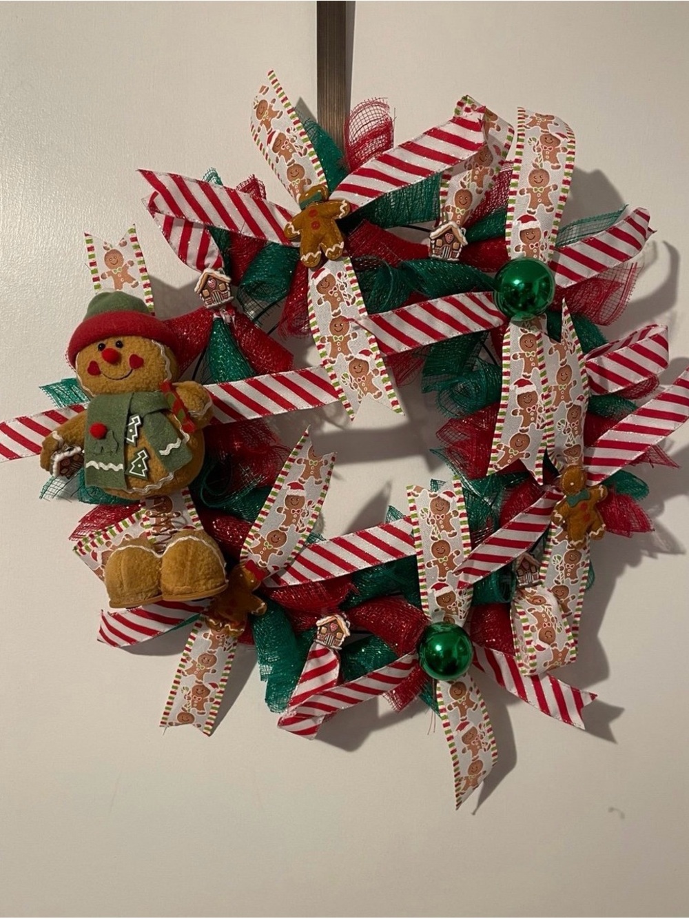 Festive Red & Green Holiday Wreath with Gingerbread Accent